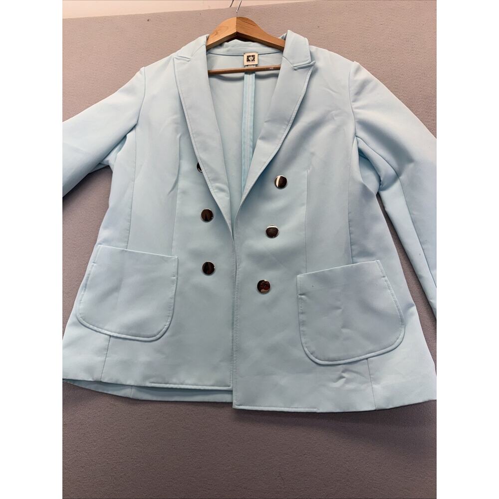 Anne Klein Womens XL Light Blue Double Breasted Blazer Jacket Career Office - Picture 7 of 8
